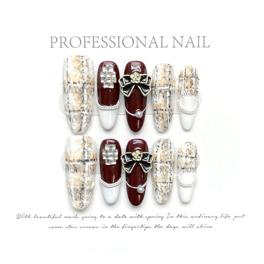 1310 Wollen luxe stijl pers op nagels 100% handgemaakte kunstnagels rood