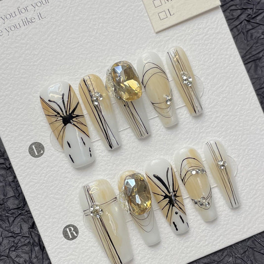 1287 Line Butterfly style presse sur ongles 100% faux ongles faits à la main couleur chair blanche