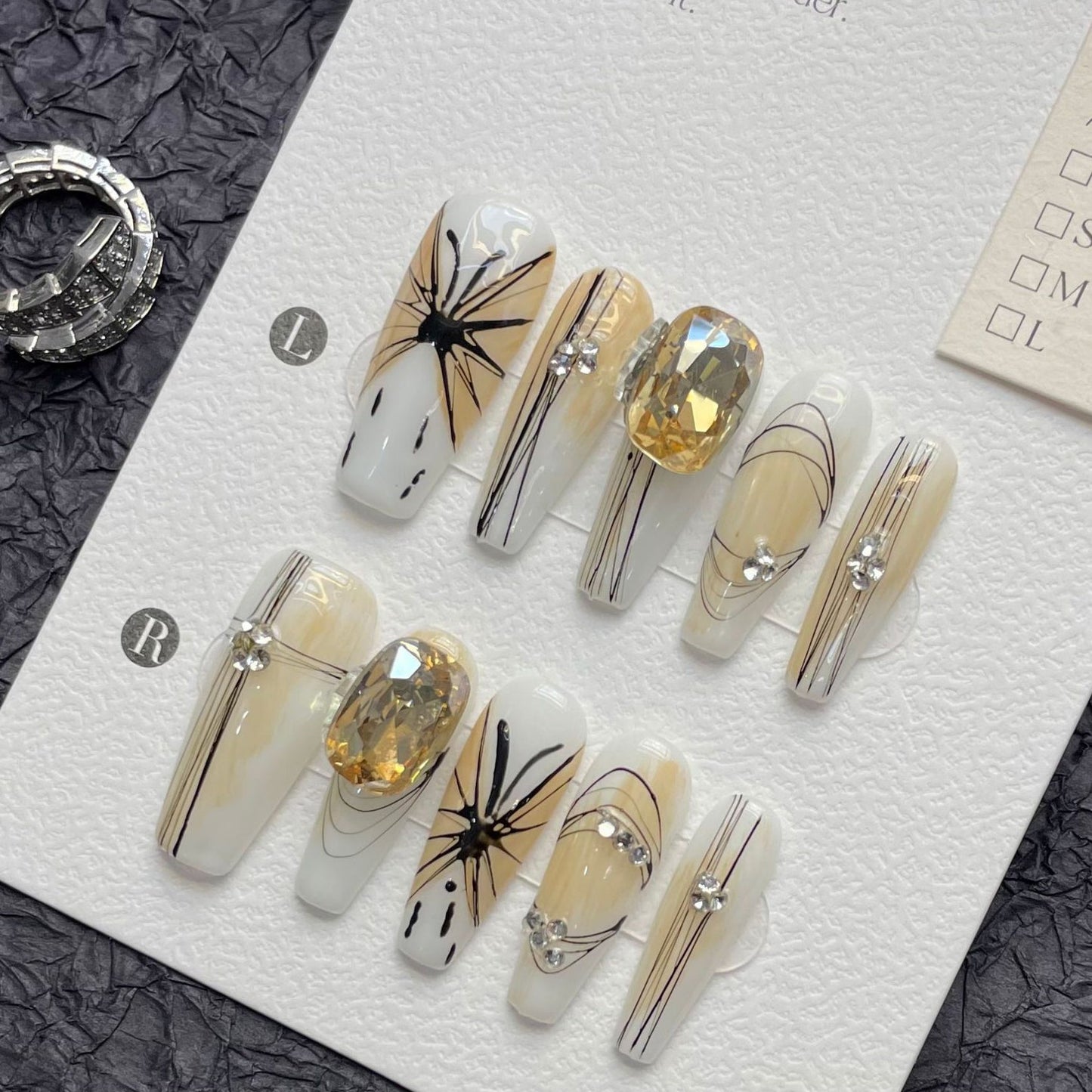 1287 Line Butterfly style press on nails 100% handmade false nails white nude color
