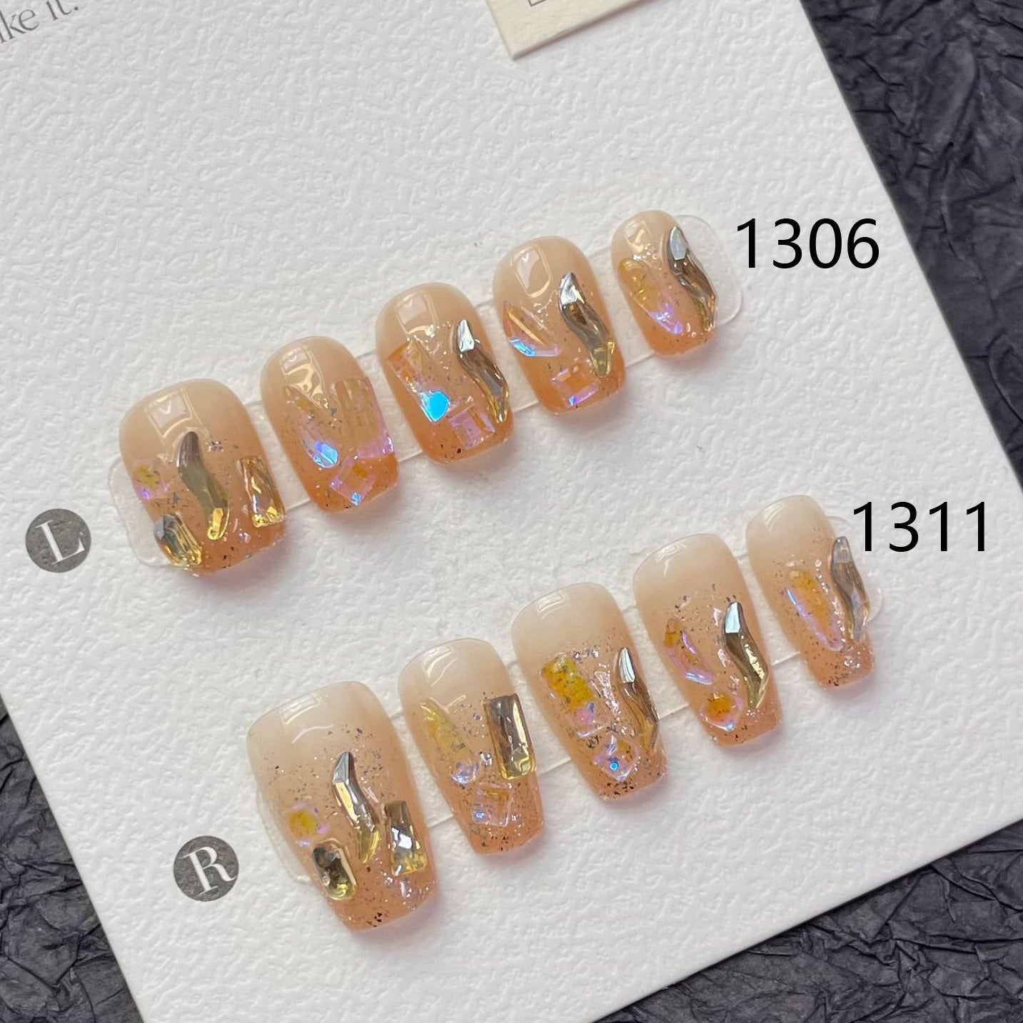 1306/1311 Champagne aurora style press on nails 100% handmade false nails nude color