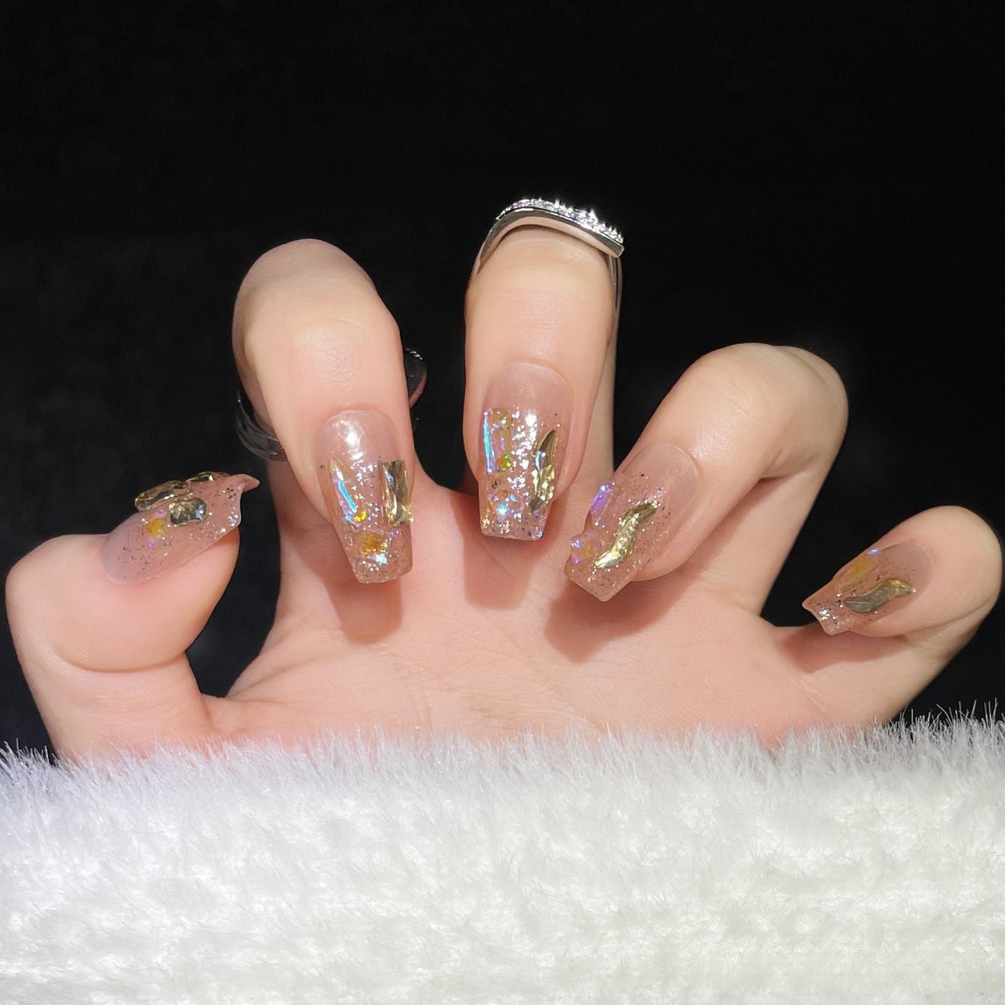 1306/1311 Champagne aurora style press on nails 100% handmade false nails nude color