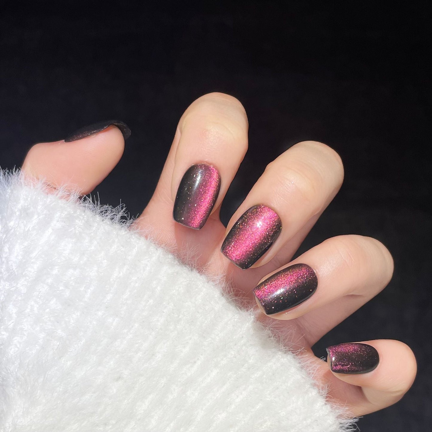 1312 Two-tone cat eyes style press on nails 100% handmade false nails black