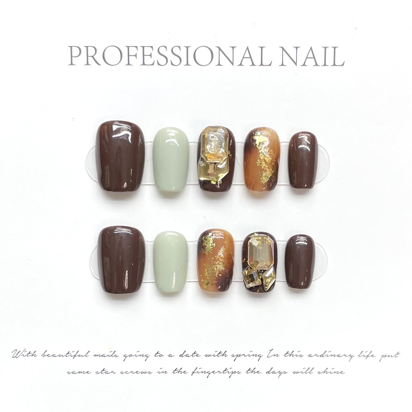 1315 Romanesque style press on nails 100% handmade false nails brown