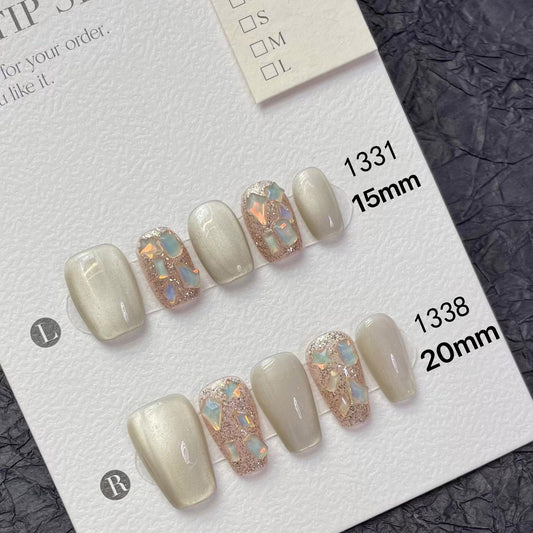 1331/1338 Aurora rhinestones cat eyes style press on nails 100% handmade false nails sliver