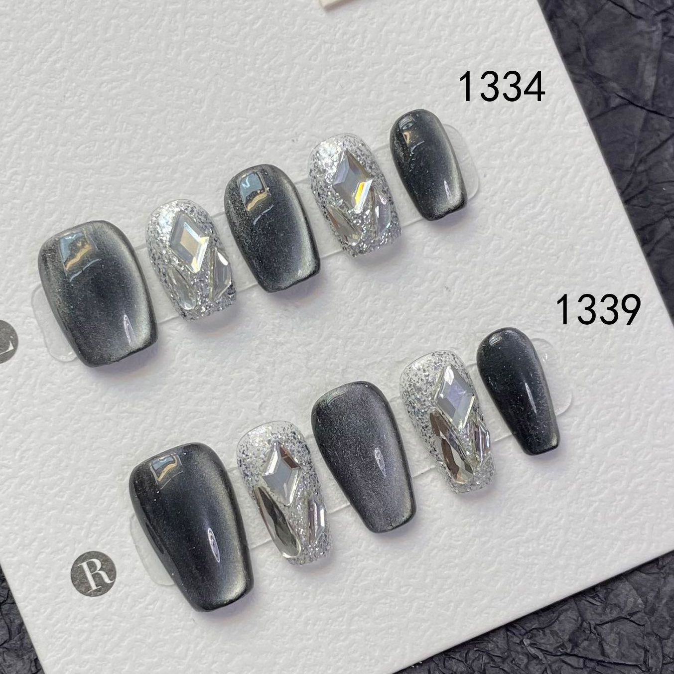 1334/1339 Rhinestone cat eye style press on nails 100% handmade false nails sliver gray