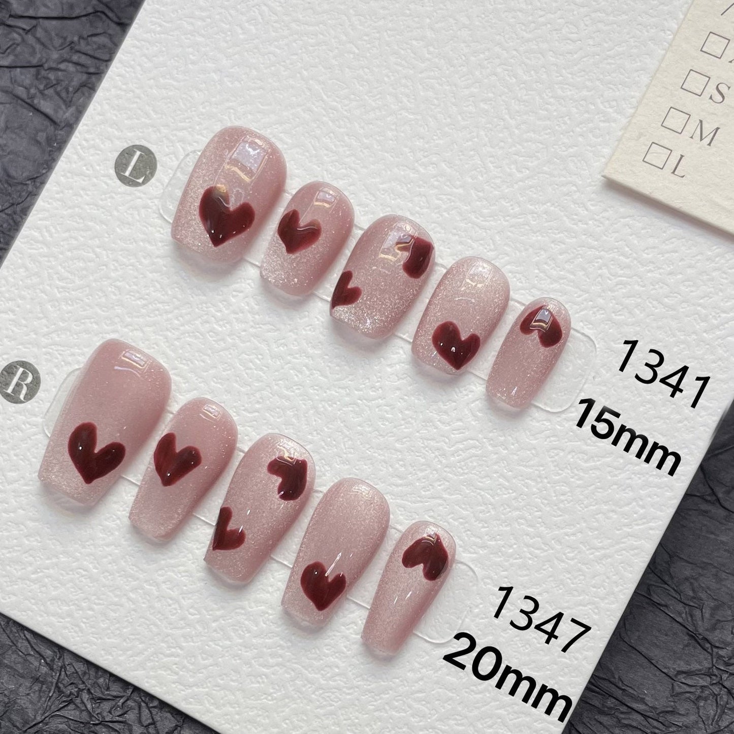 1341/1347 Cat's eye style press on nails 100% handmade false nails red pink