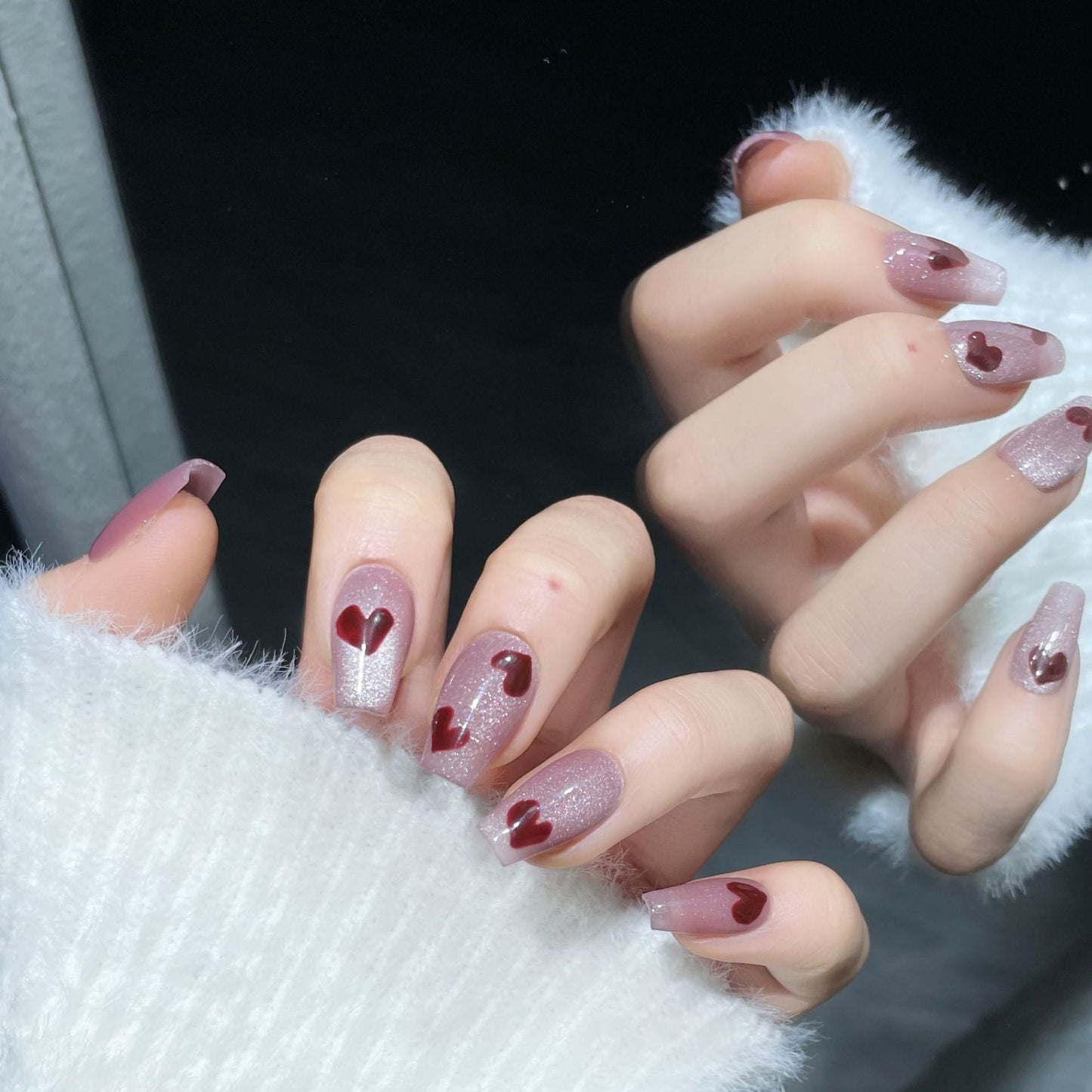 1341/1347 Presse style œil de chat sur ongles 100% fait main faux ongles rouge rose