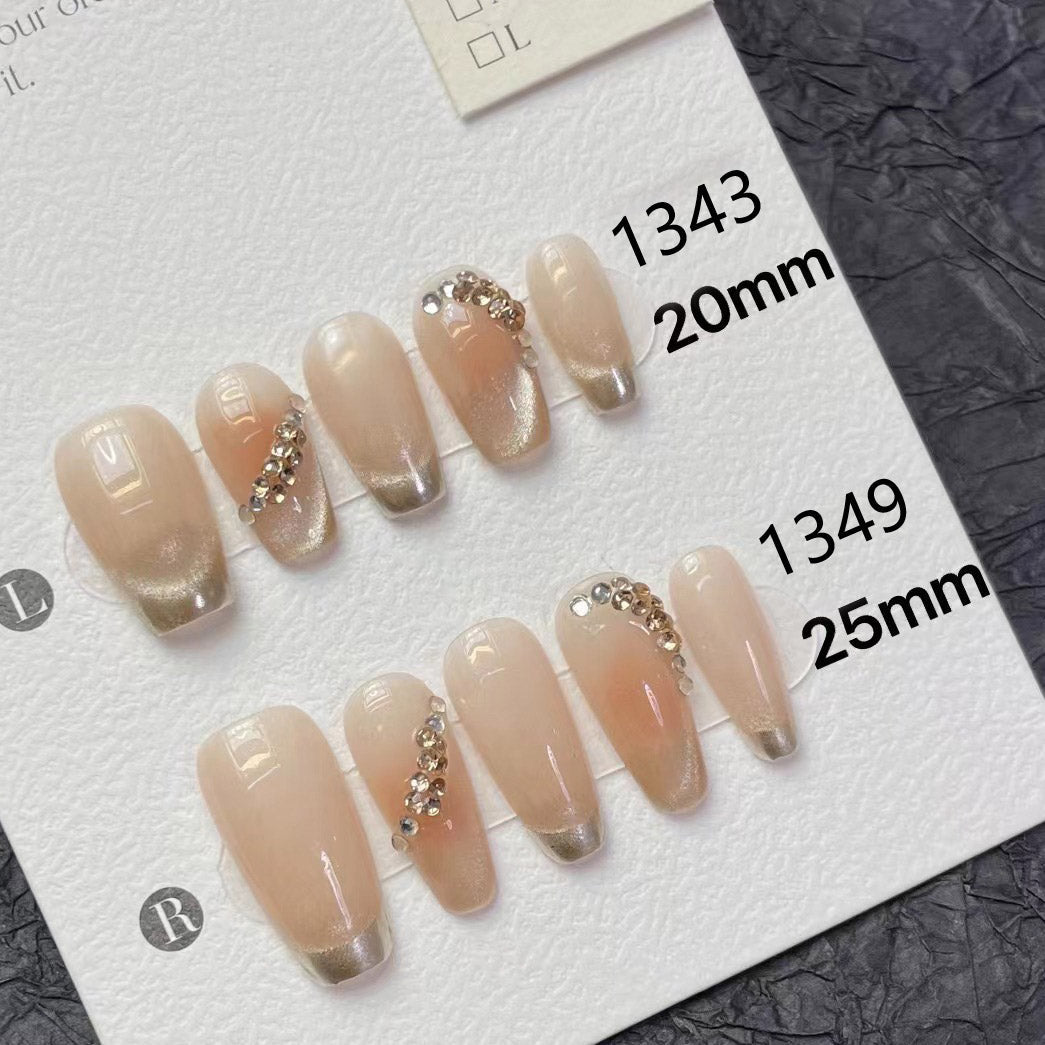 1343/1349 French cat eye style press on nails 100% handmade false nails nude color