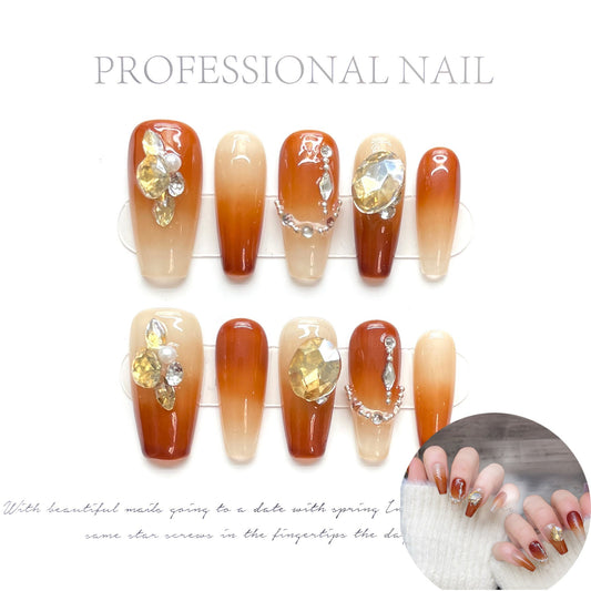 1403 advanced style press on nails 100% handmade false nails orange fake nails