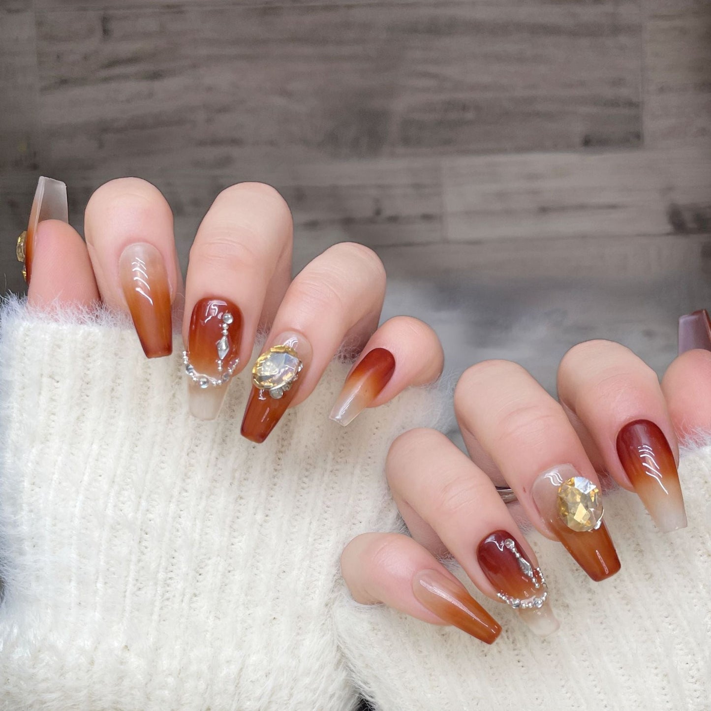 1403 advanced style press on nails 100% handmade false nails orange fake nails
