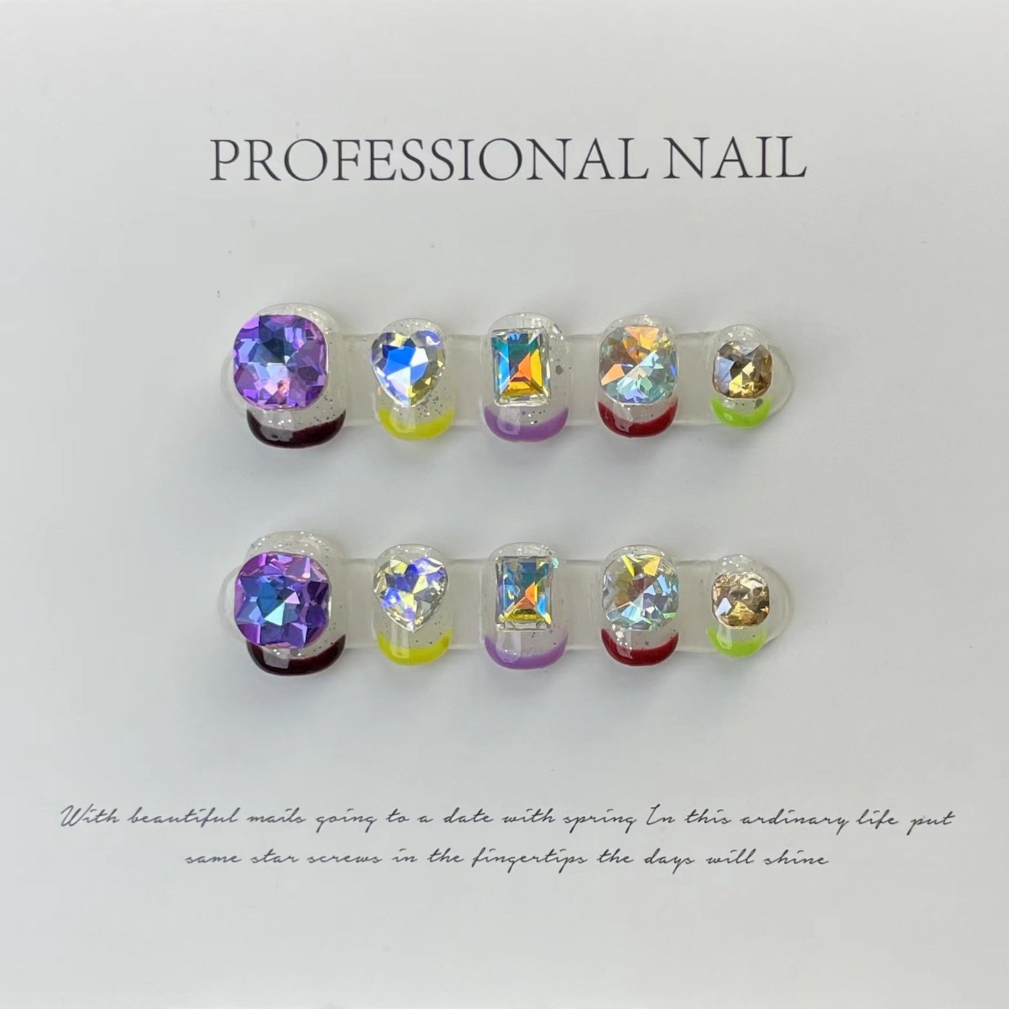 527 rhinestone style press on nails 100% handmade false nails mixed color