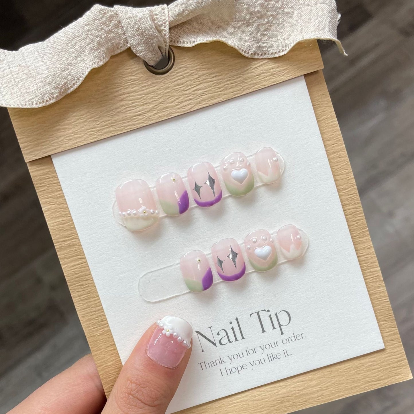 732 sweetheart style press on nails 100% handmade false nails pink