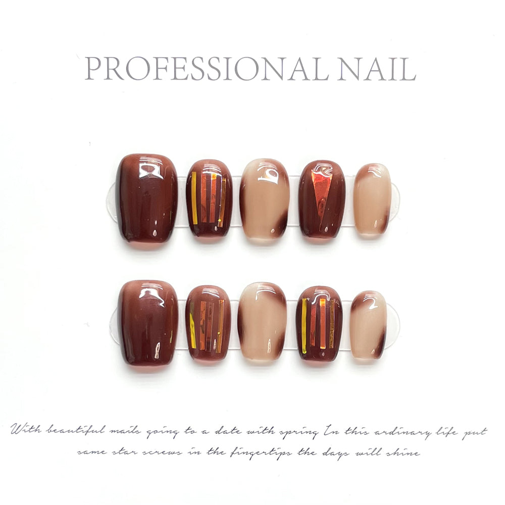 1265 Maillard style press on nails 100% handmade false nails brown golden