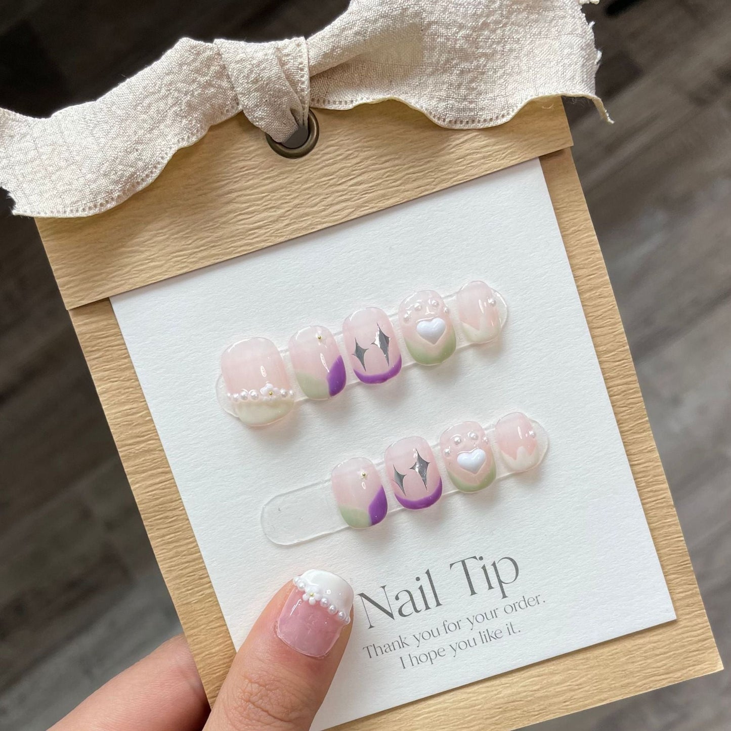 732 sweetheart style press on nails 100% handmade false nails pink