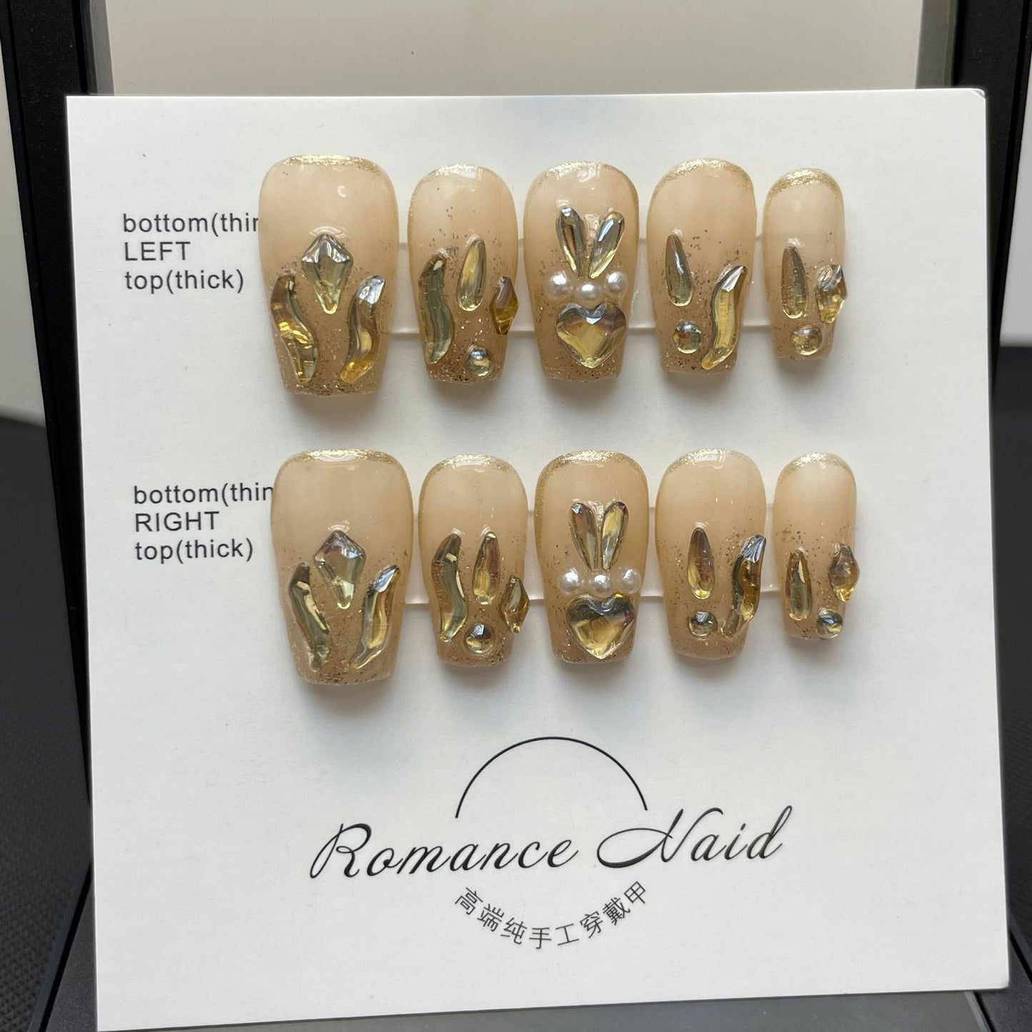584/585 Champagne Rhinestone press on nails 100% handmade false nails nude color