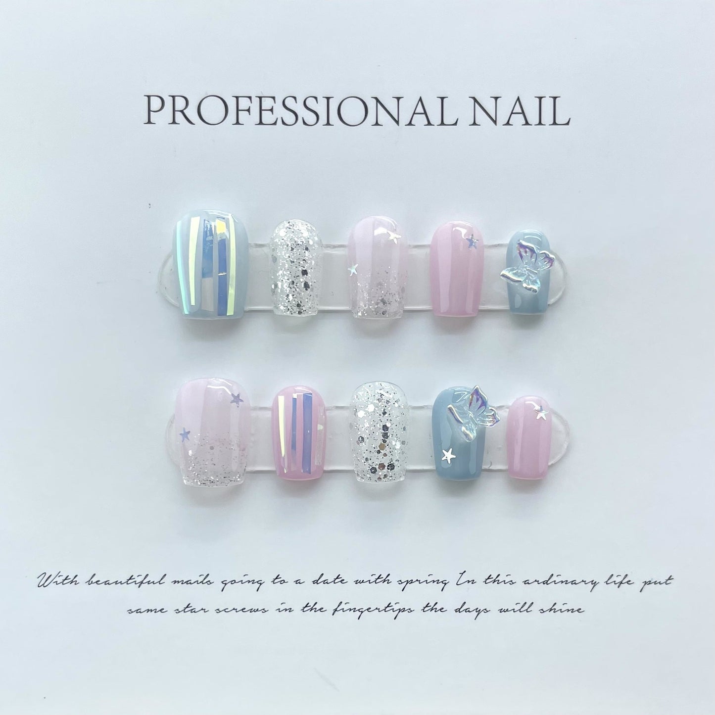 705 style paillettes étoilées presse sur ongles 100% faux ongles faits à la main couleur mixte