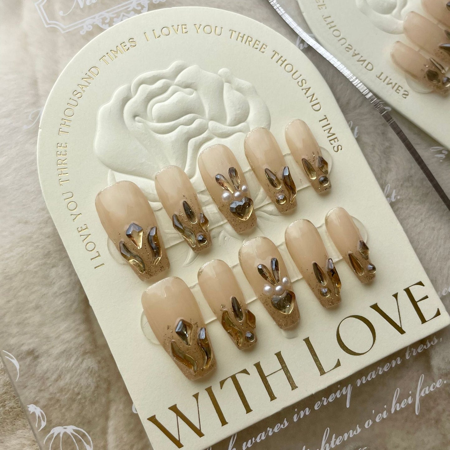 584/585 Champagne Rhinestone press on nails 100% handmade false nails nude color