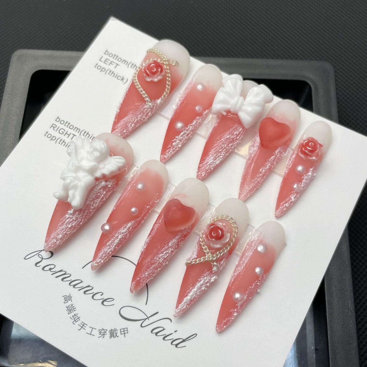634 Rose Angel presse sur ongles 100% faux ongles faits main rose