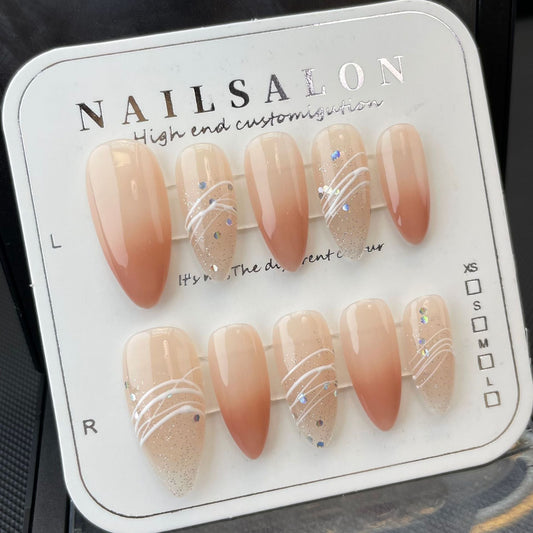 728 Gradient style press on nails 100% handmade false nails pink nude color