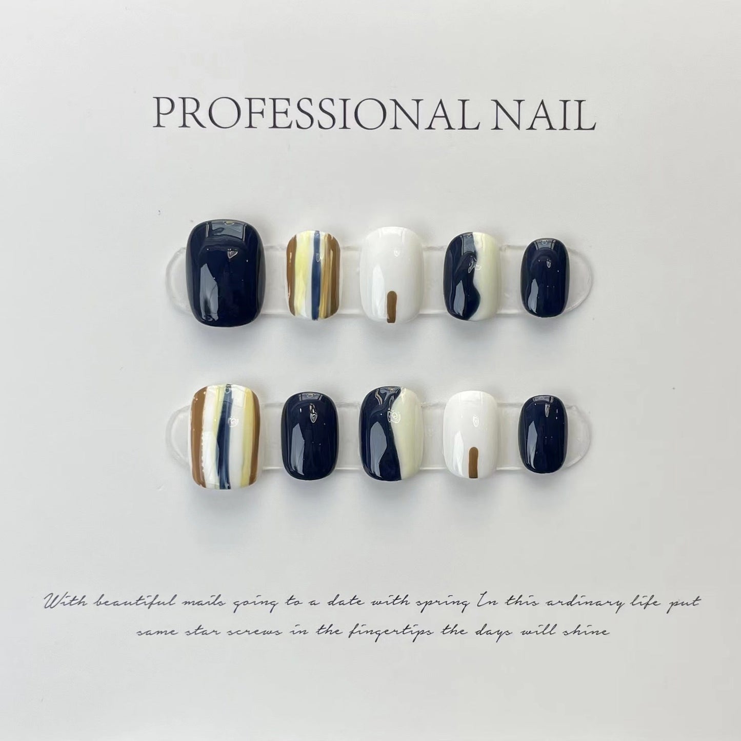 517 Abstract lines style press on nails 100% handmade false nails blue white