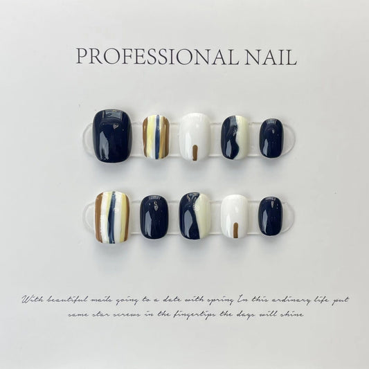 517 abstracte lijnen stijl pers op nagels 100% handgemaakte kunstnagels blauw wit