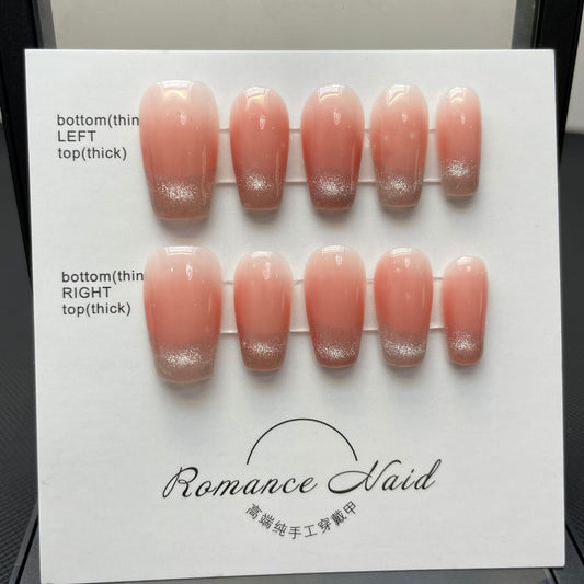 649 French Cateye Effect press-on-nagels 100% handgemaakte kunstnagels roze