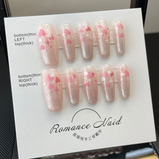 702 Peach Love stijl pers op nagels 100% handgemaakte kunstnagels roze