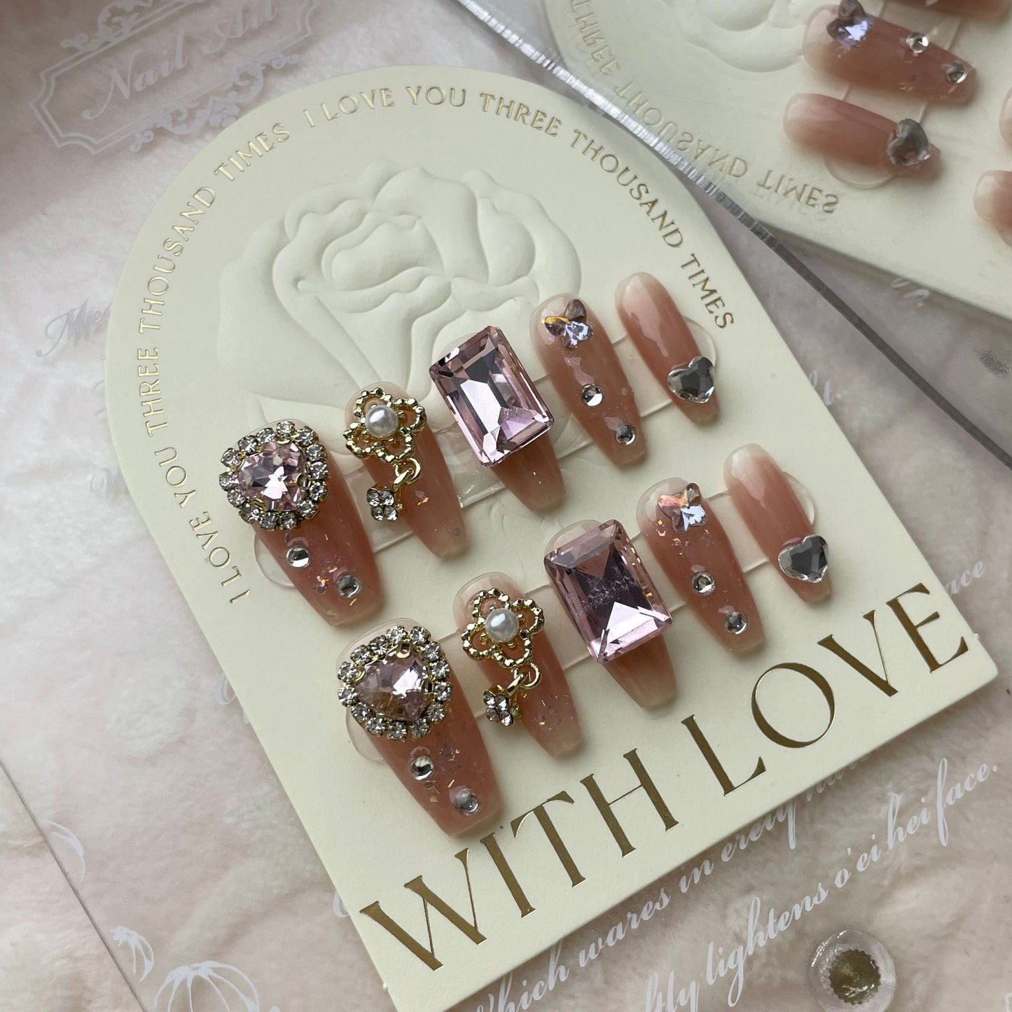615/630 Rhinestone press on nails 100% handmade false nails pink nude color