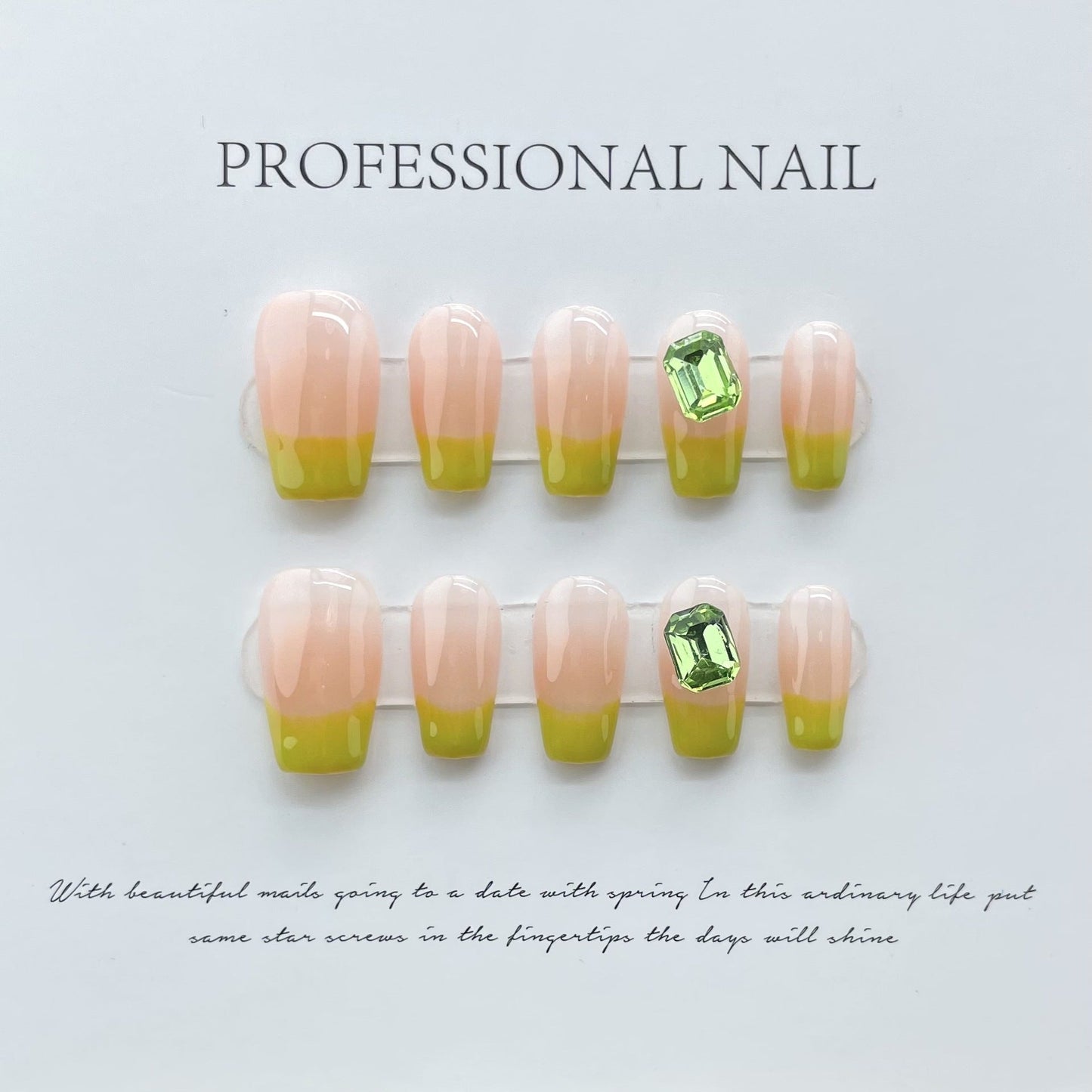 711 Fresh French style press on nails 100% handmade false nails pink green
