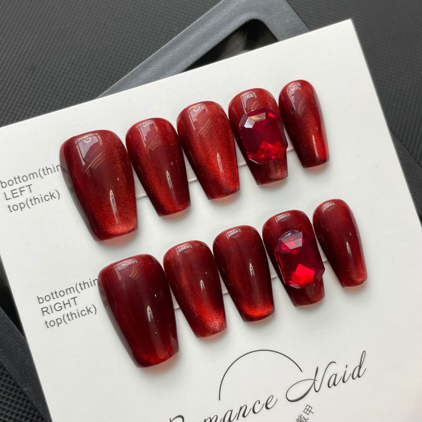 589 Red Cateye Effect press on nagels 100% handgemaakte kunstnagels rood