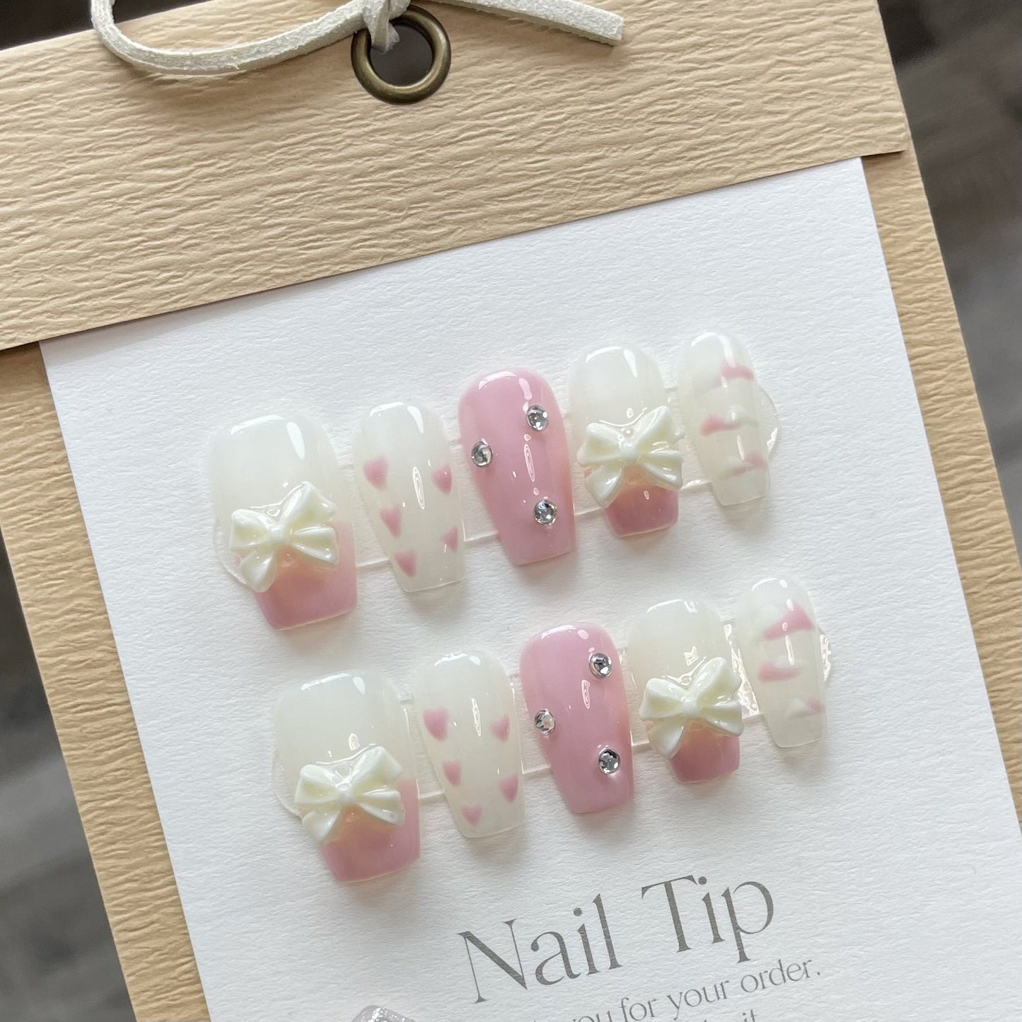 738 princess style press on nails 100% handmade false nails white pink