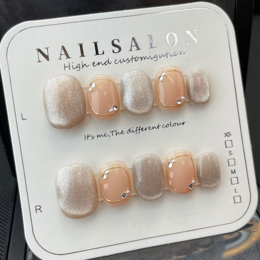 727 Cateye Effect-stijl press-on-nagels 100% handgemaakte kunstnagels nude-kleur