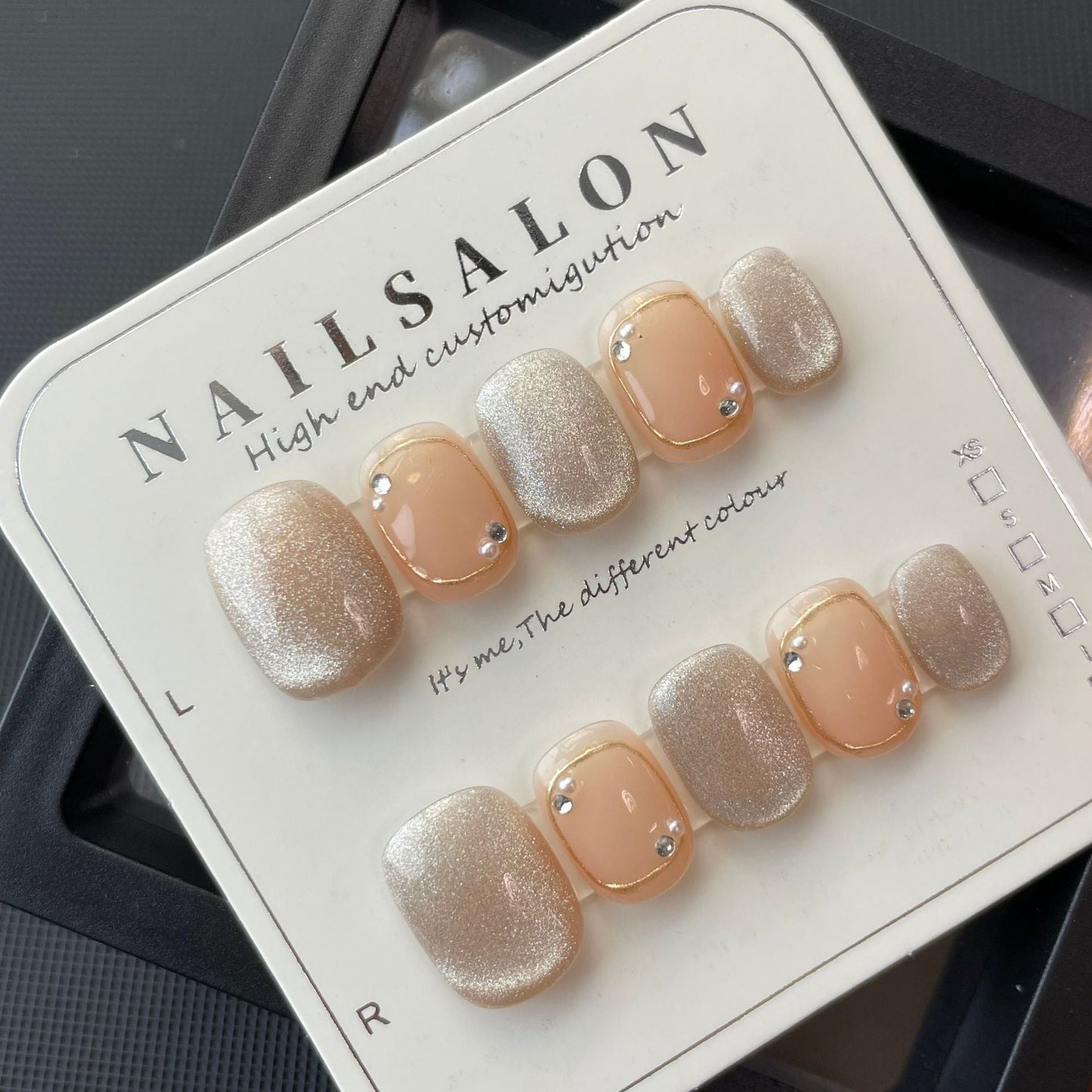 727 Cateye Effect style press on nails 100% handmade false nails nude color