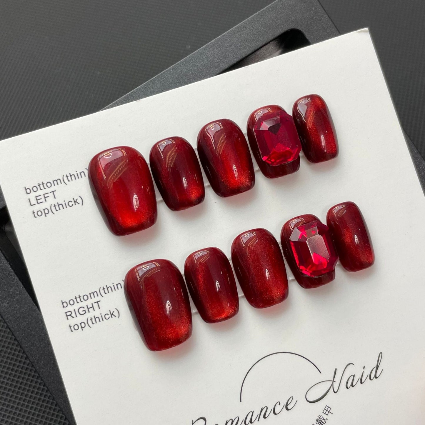 588 Red Cateye Effect presse sur les ongles 100% faux ongles faits à la main rouge