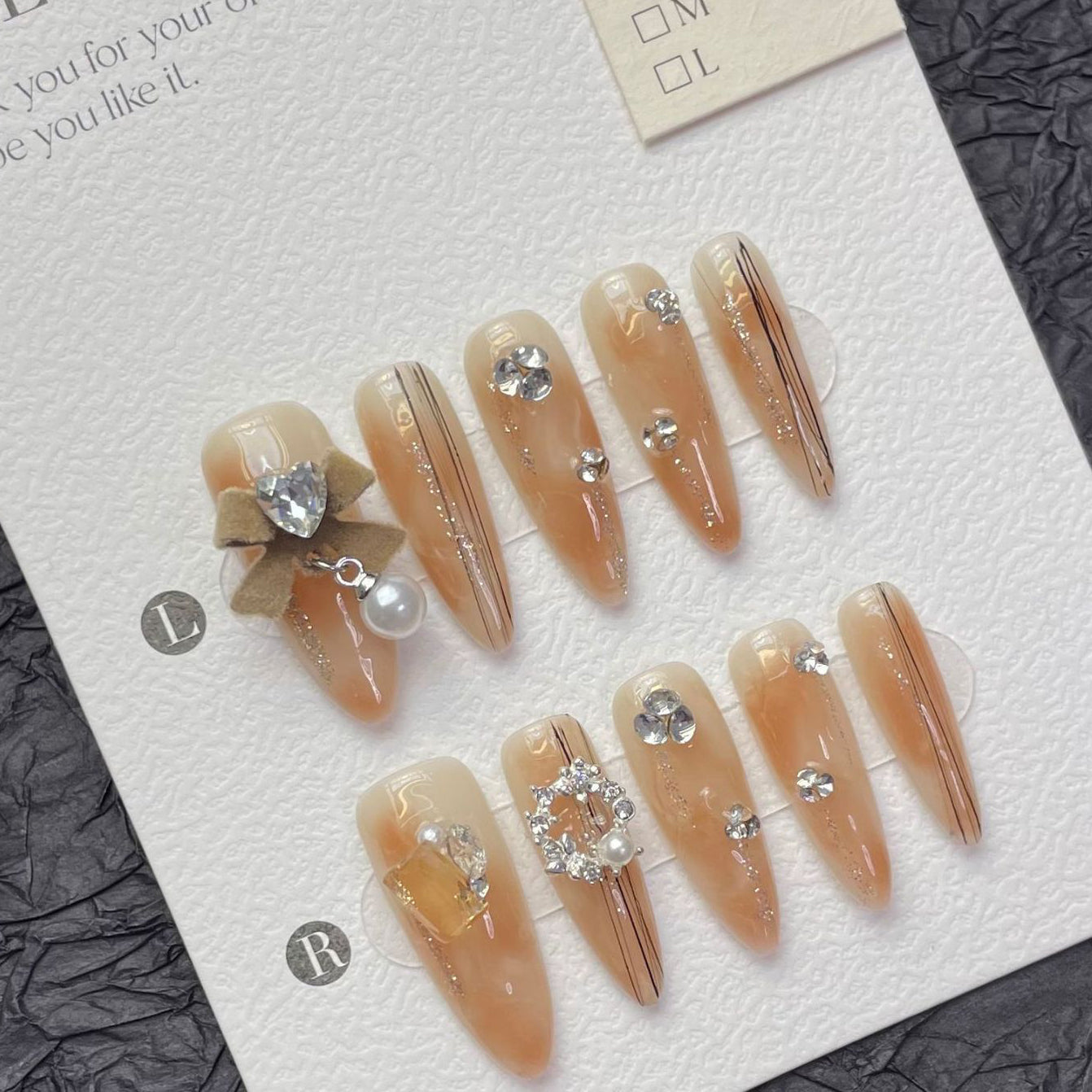 1269 bow style press on nails 100% handmade false nails nude color
