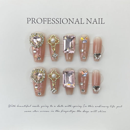 615/630 strass presse sur ongles 100% faux ongles faits à la main couleur rose nude