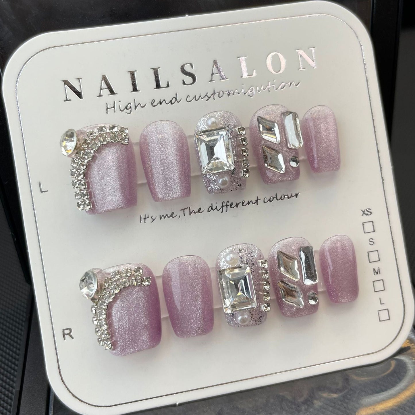 724/725 Rhinestone Cateye Effect style press on nails 100% handmade false nails purple