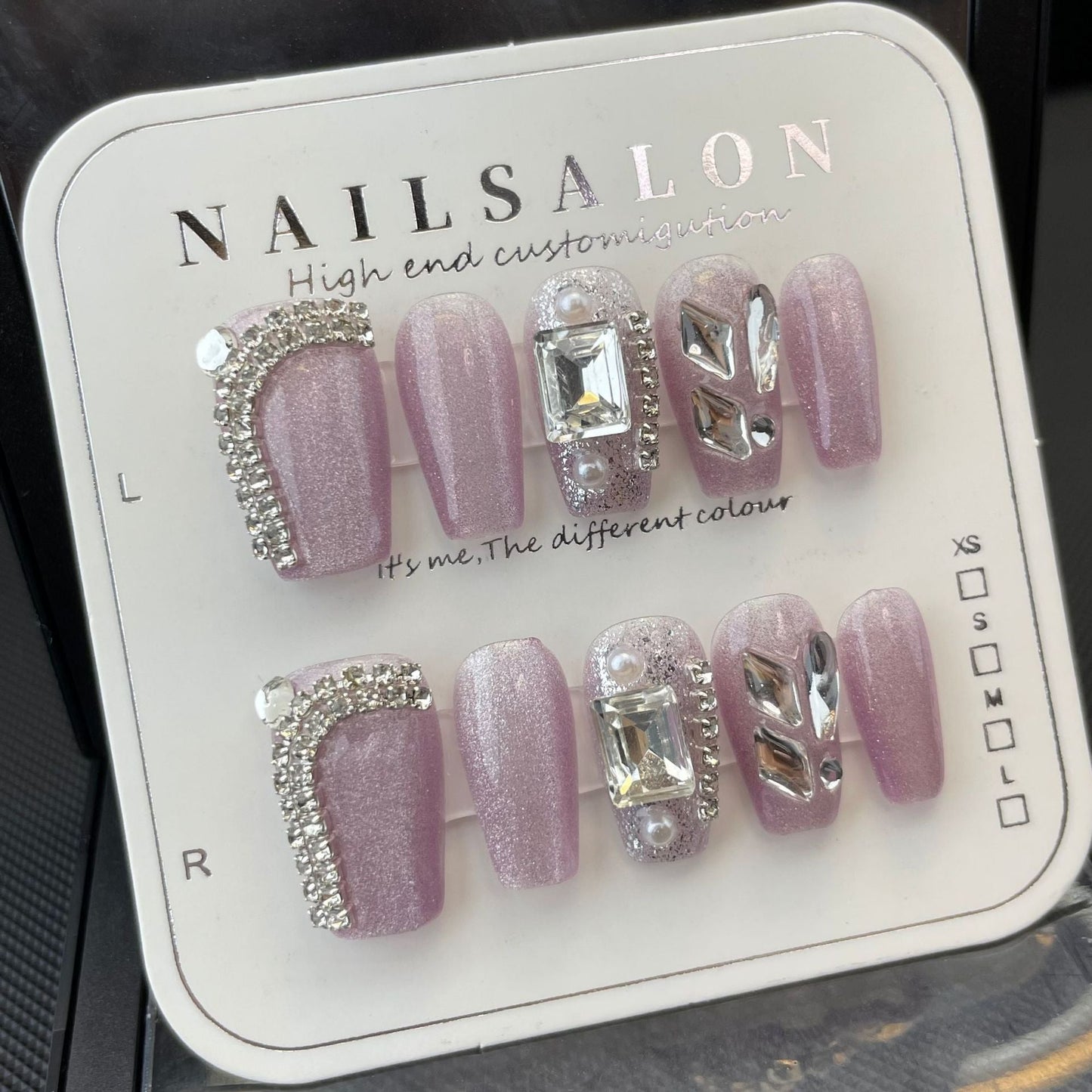 724/725 Rhinestone Cateye Effect style press on nails 100% handmade false nails purple