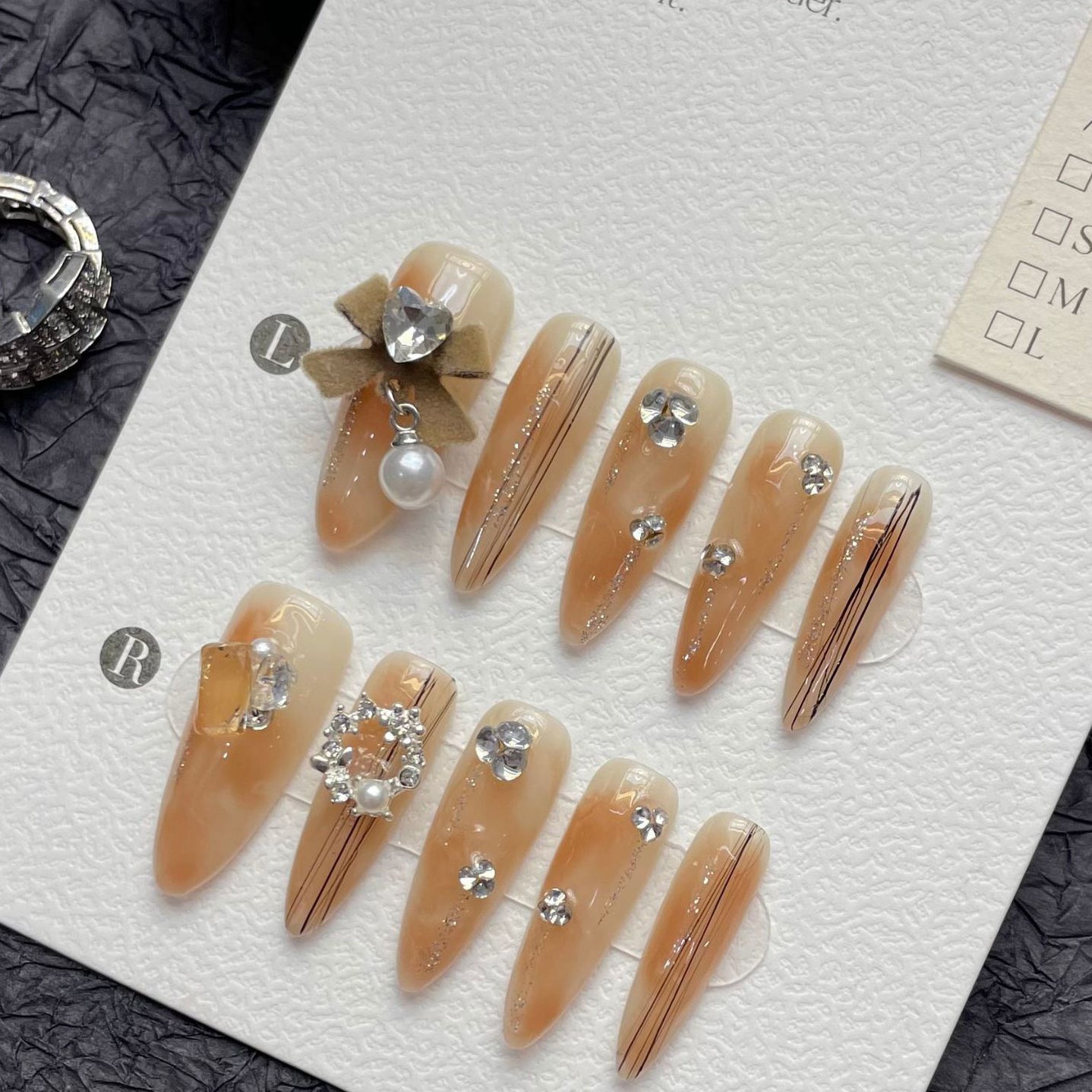 1269 bow style press on nails 100% handmade false nails nude color