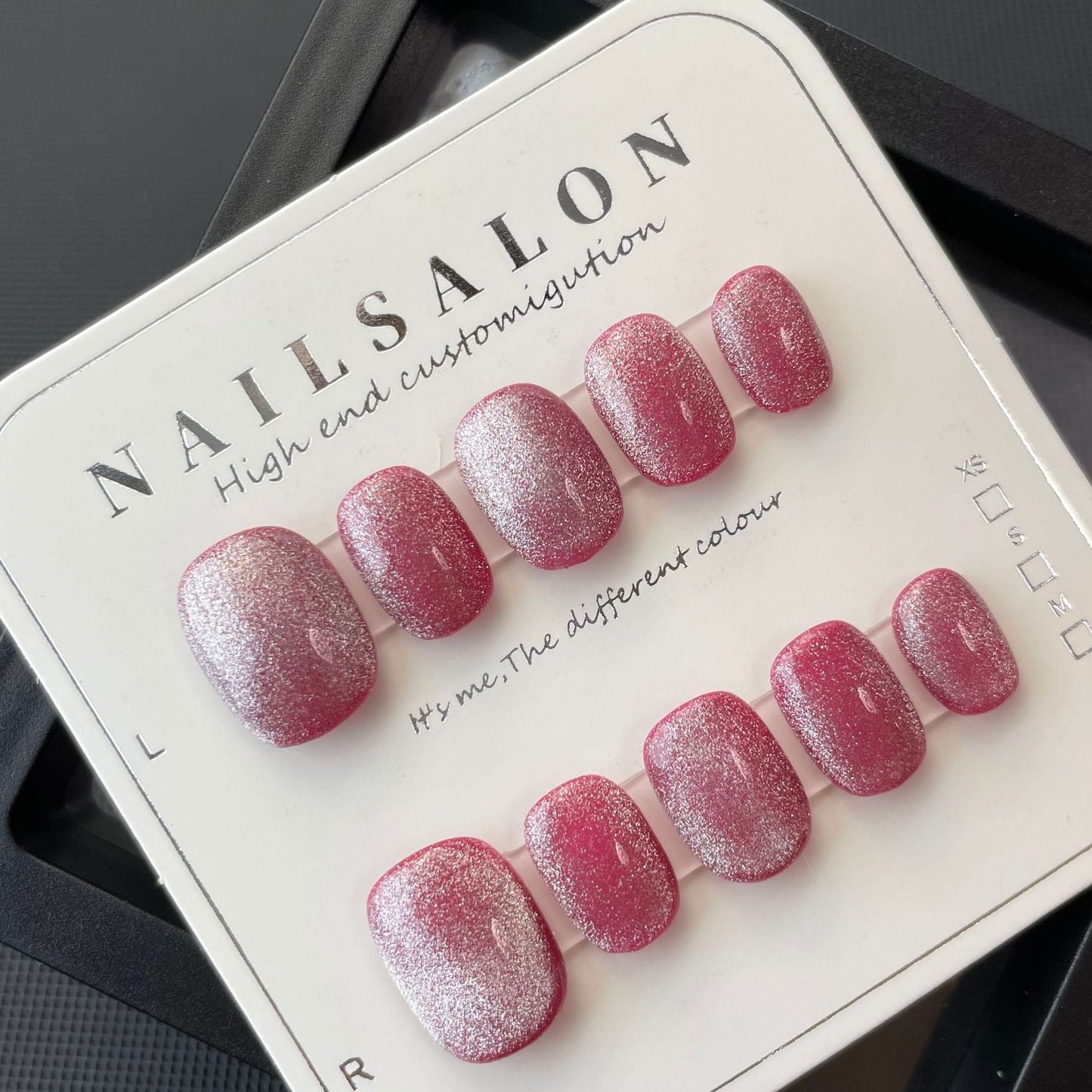 723 Cateye Effect style press on nails 100% handmade false nails pink
