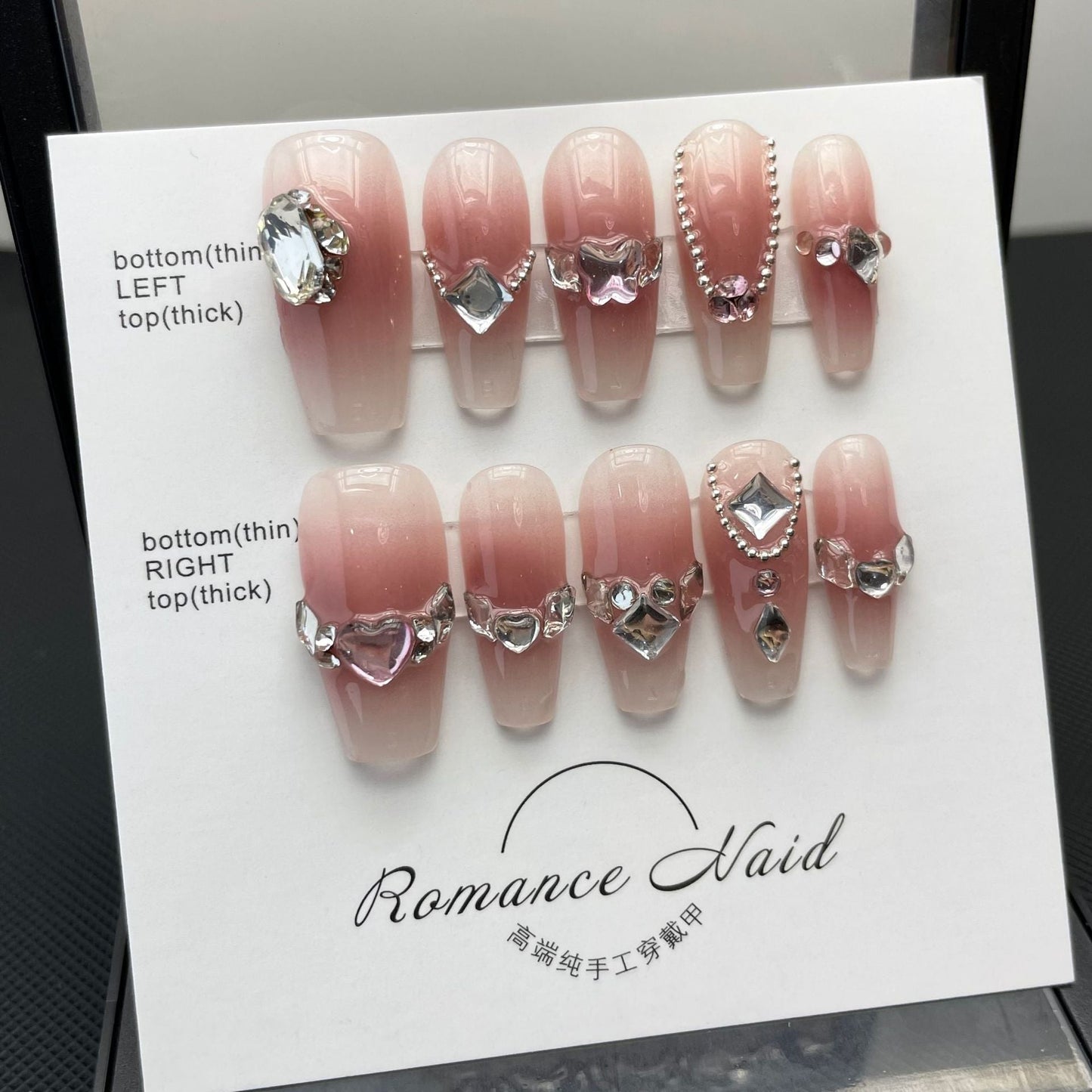 698/699 Presse de style amoureux français sur les ongles 100% faux ongles faits à la main rose