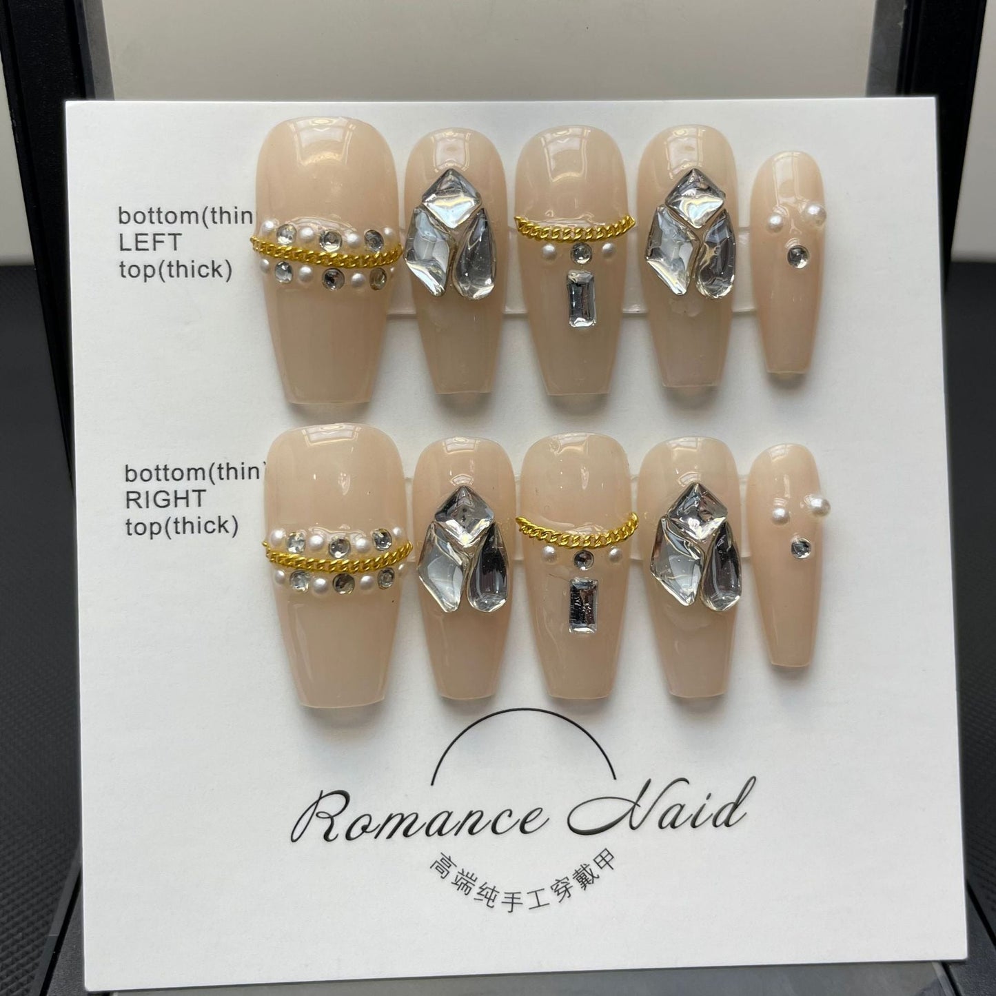 642 Rhinestone press on nails 100% handmade false nails nude color