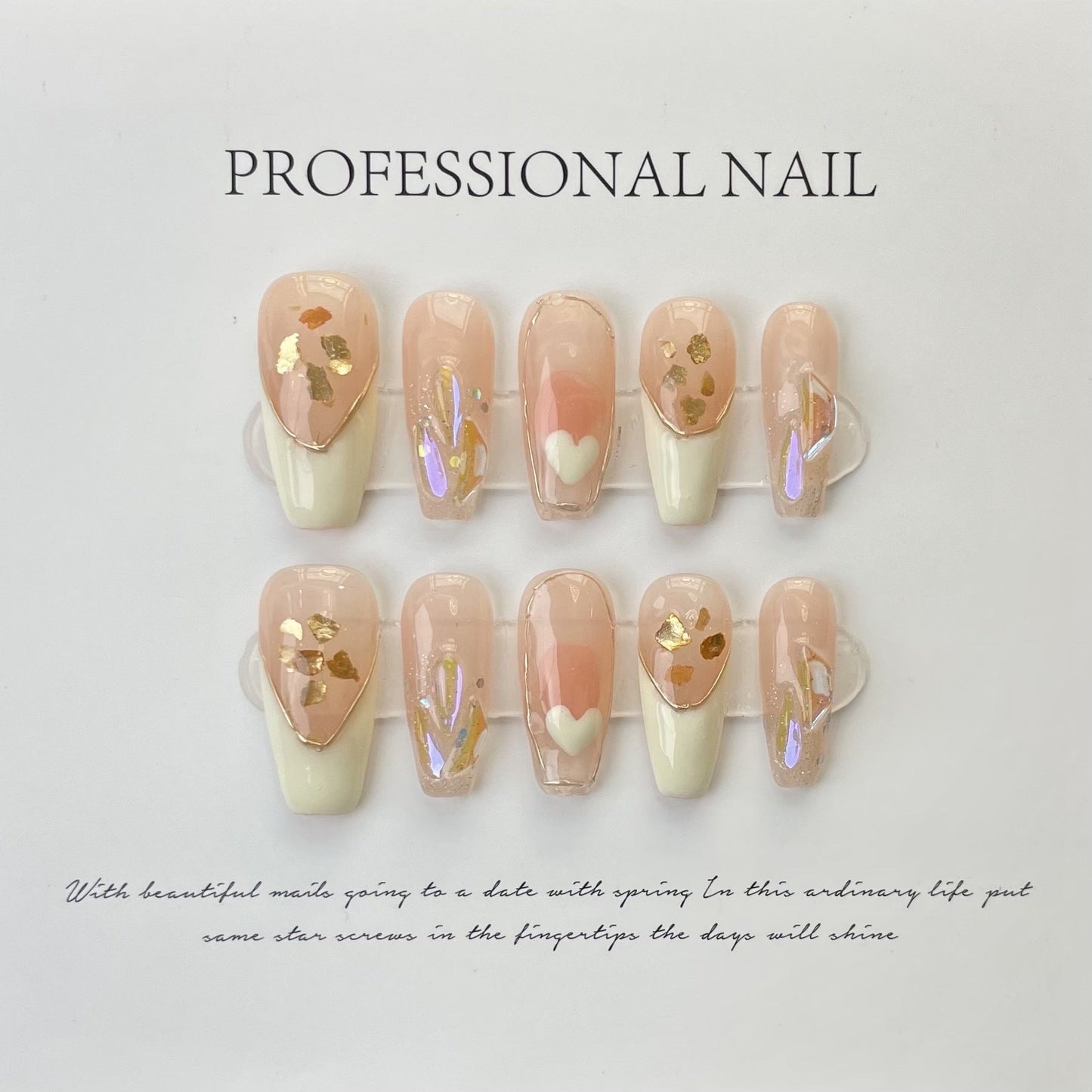 558/576 French sequins press on nails 100% handmade false nails nude color