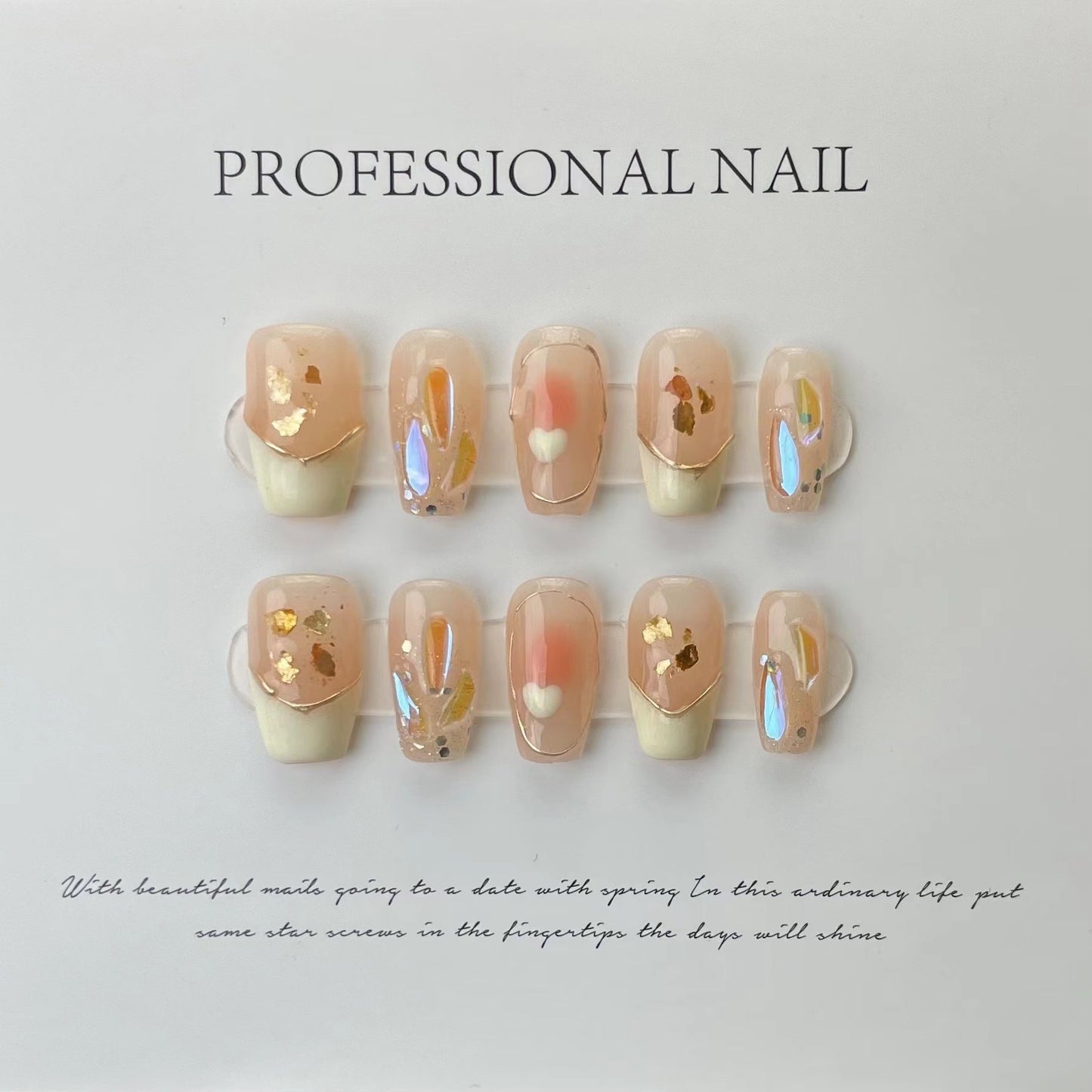 558/576 French sequins press on nails 100% handmade false nails nude color