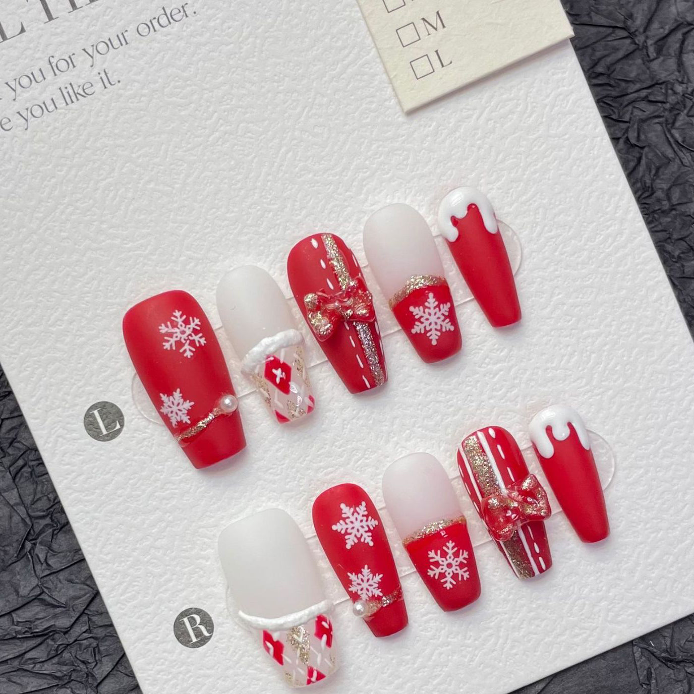 1272 Kerstsneeuwvlokken stijl pers op nagels 100% handgemaakte kunstnagels wit rood