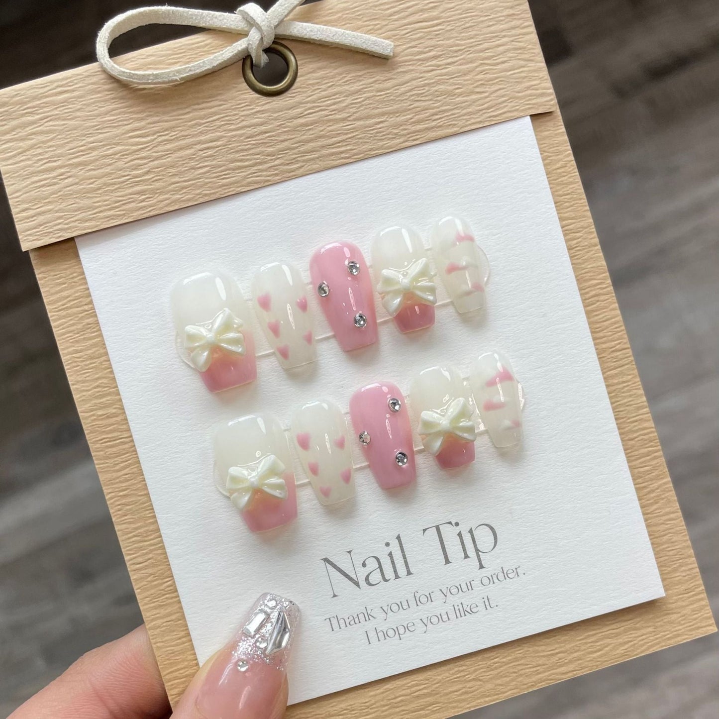 738 style princesse presse sur ongles 100% faux ongles faits à la main blanc rose