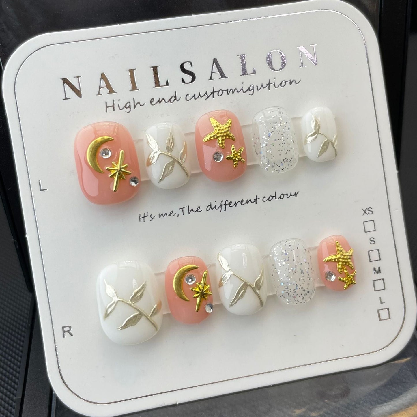720 Sailor Moon Effect style presse sur ongles 100% faux ongles faits à la main rose blanc