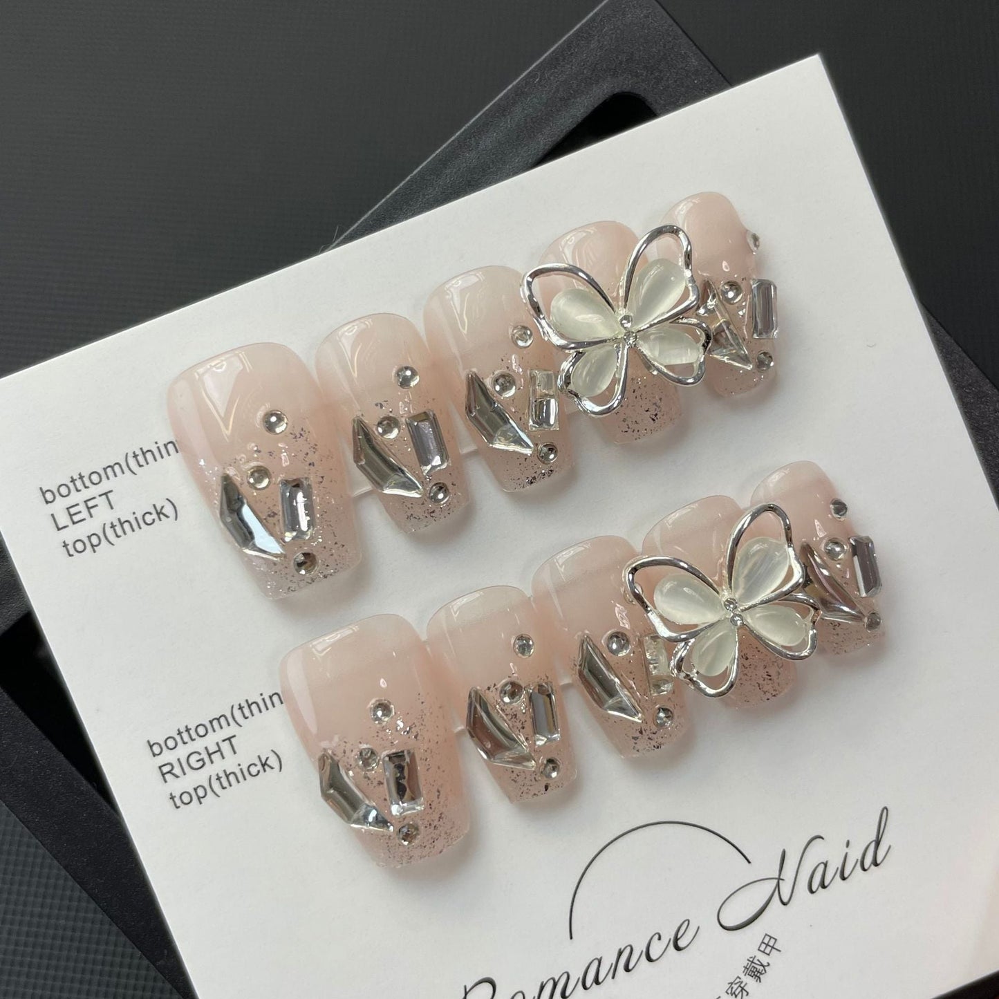 694/695 Presse style papillon sur les ongles 100% faux ongles faits à la main couleur nude rose