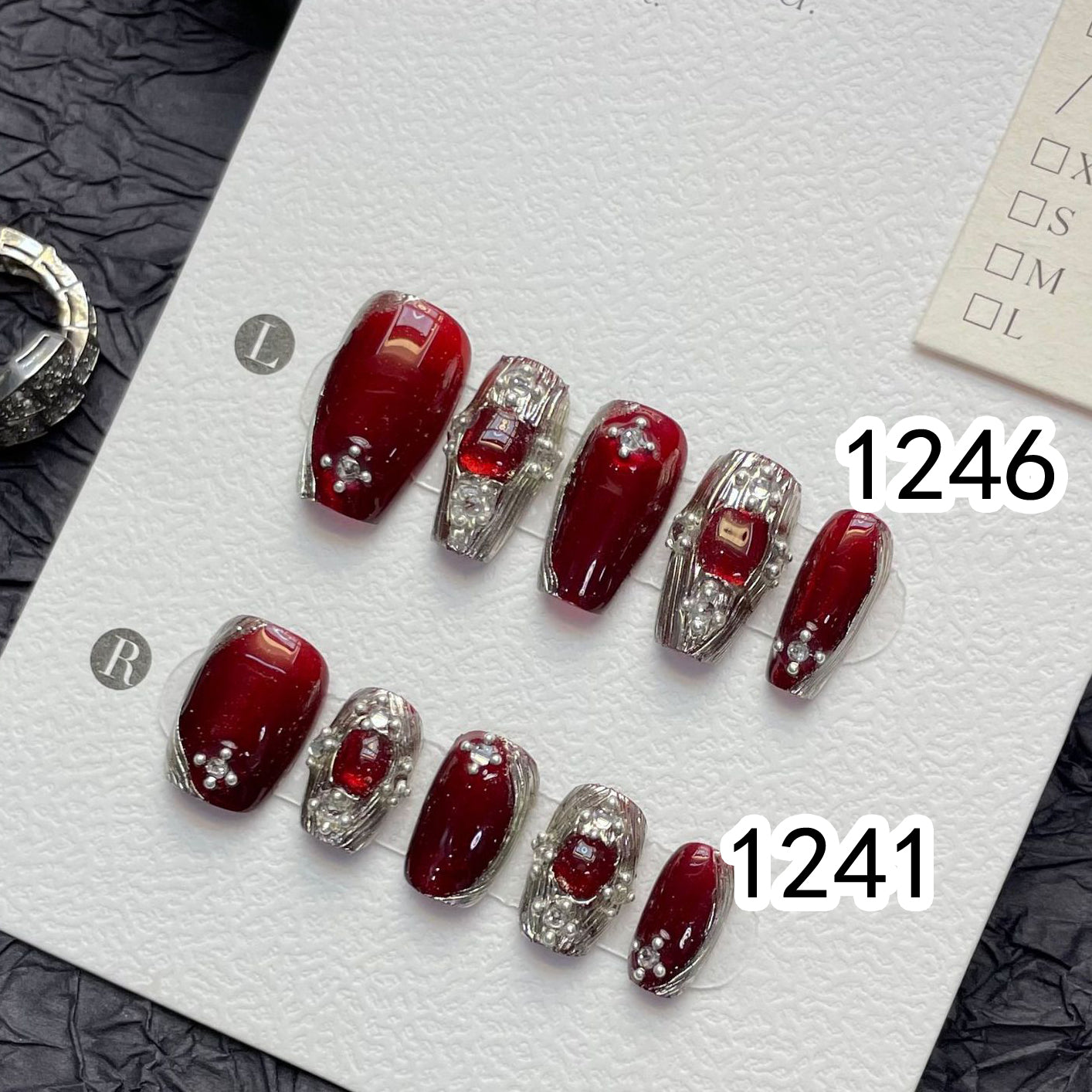 1241/1246 Red BUCCELLATI style press on nails 100% handmade false nails red sliver