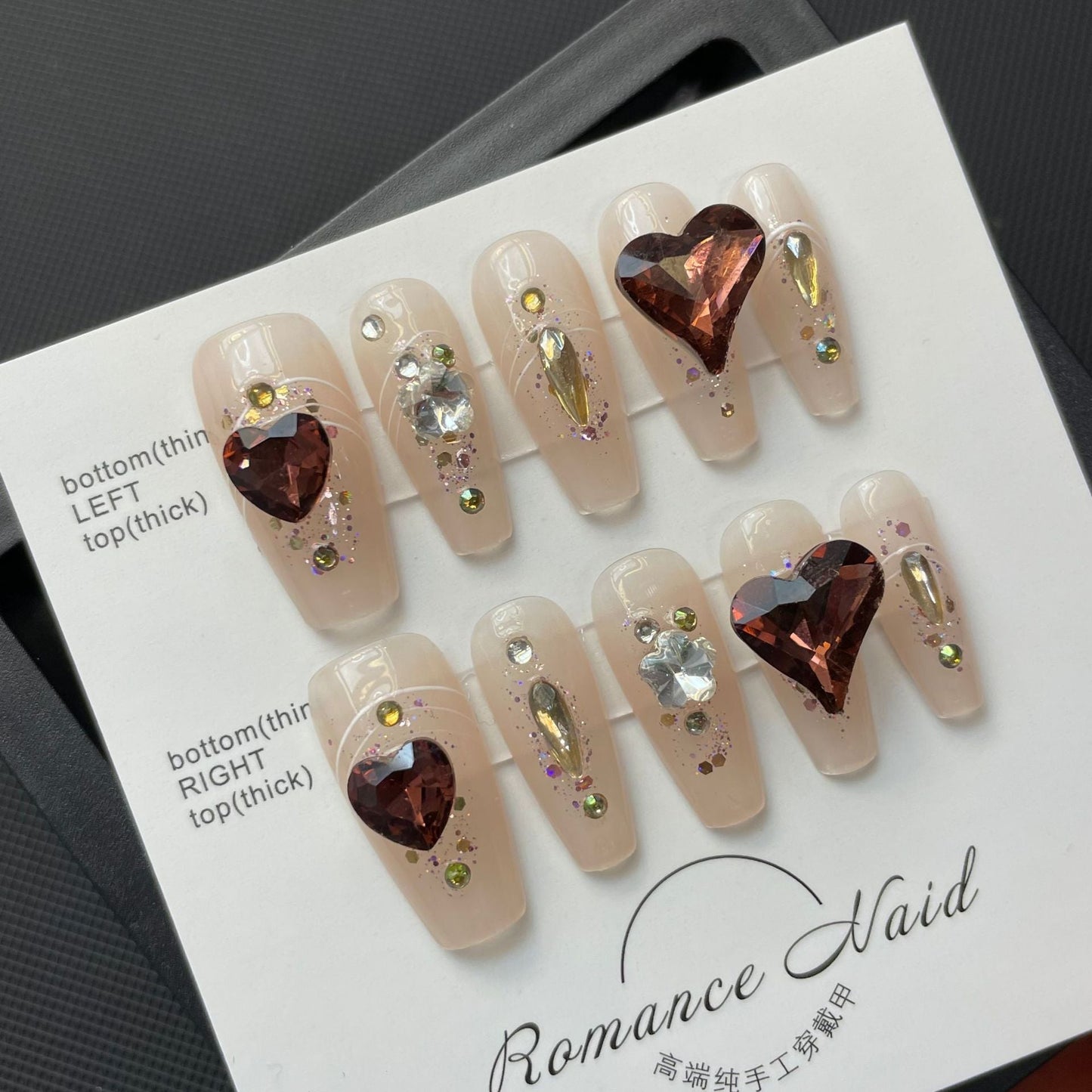 622 Rhinestone press on nails 100% handmade false nails nude color